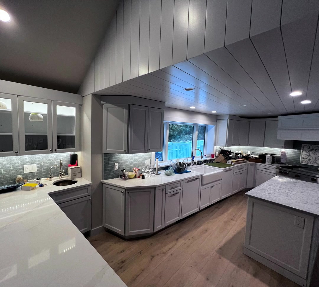 BaySide kitchen cabinetry and shiplap ceiling details