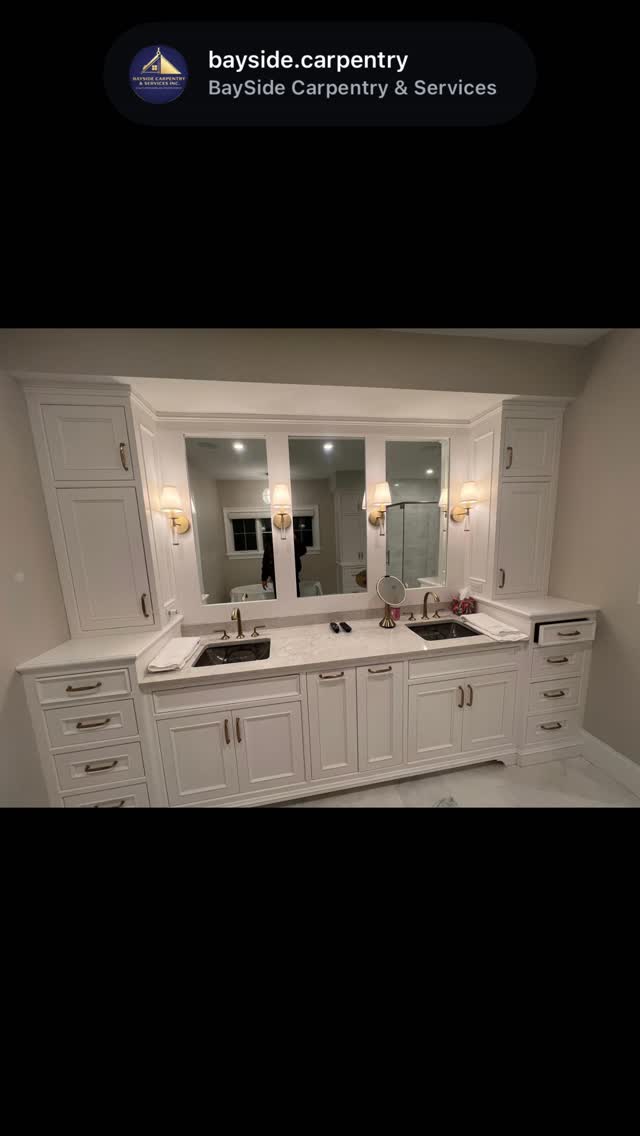 Double-vanity cabinetry and storage.
